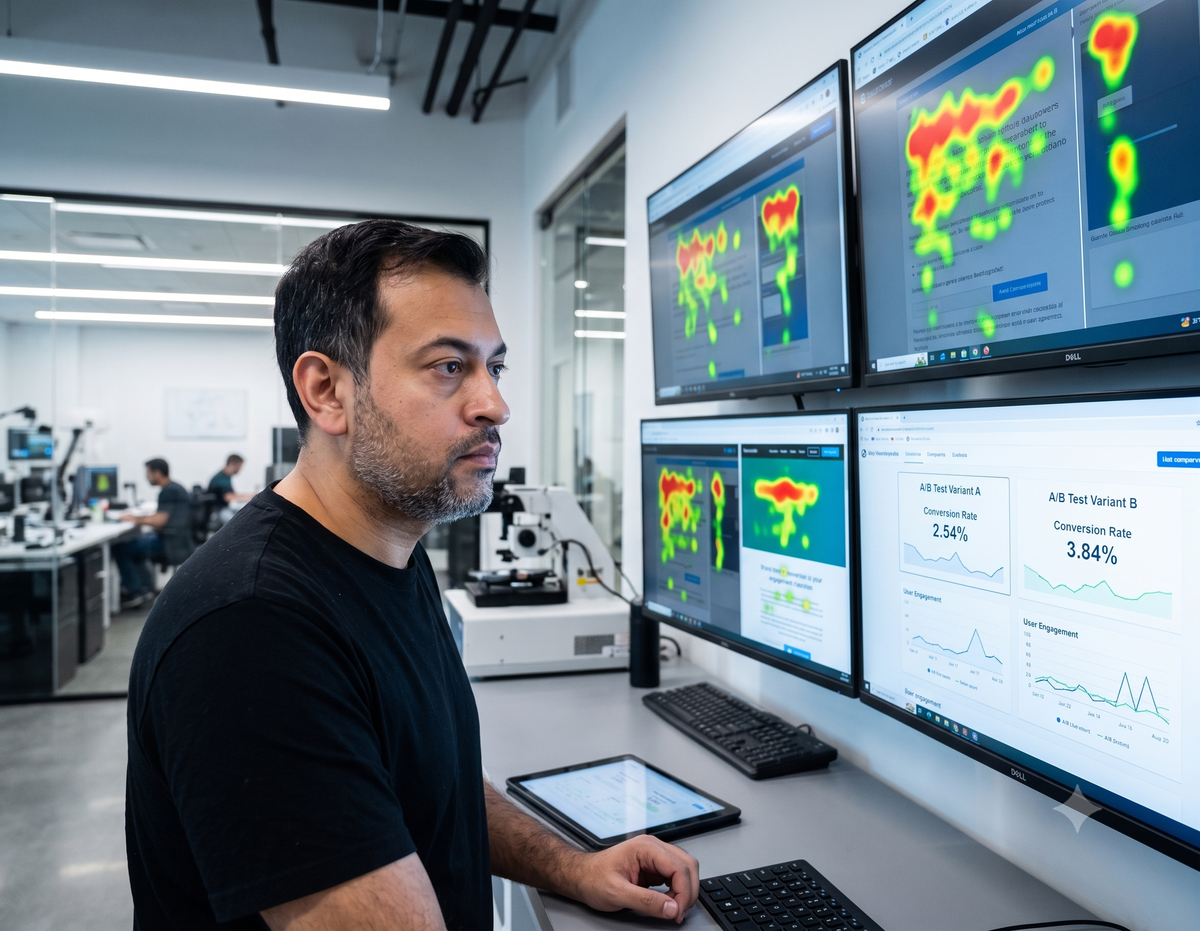 Shariq in AB testing lab analyzing test results